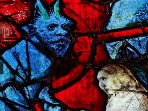 stained glass blue devil